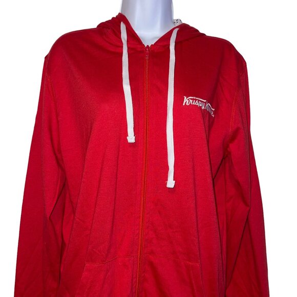 Rare Krispy Kreme Red Mens Jacket S Lightweight Employee Pockets Logo Zipper - Picture 2 of 6